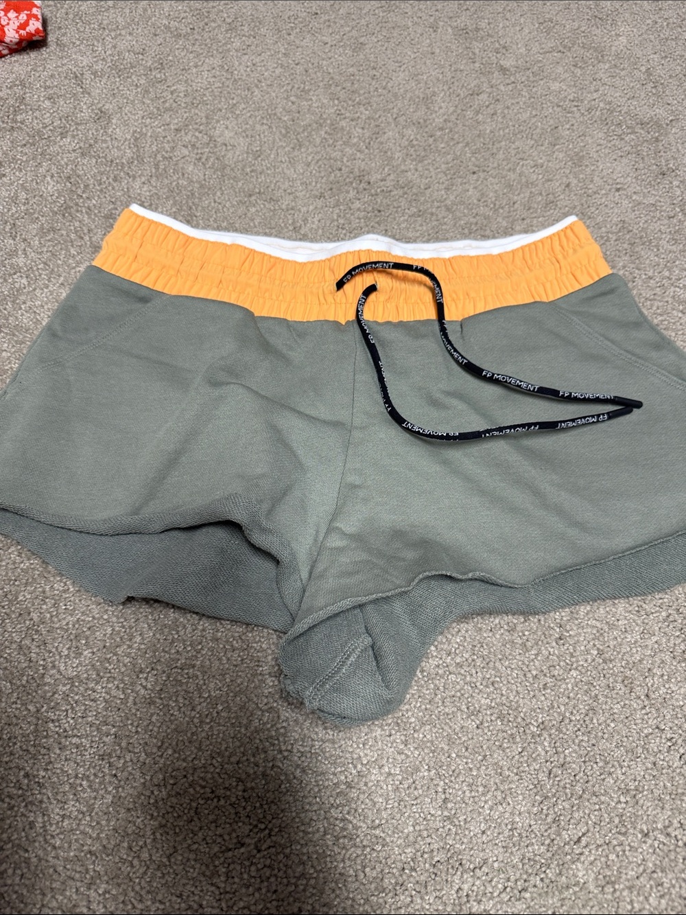 Free People Olive Green Athletic Shorts with Orange Waistband